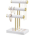 Three-Tier White Jewelry Stand with Gold Bars