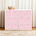 Pink Fabric Storage Cubes in White Shelf Unit