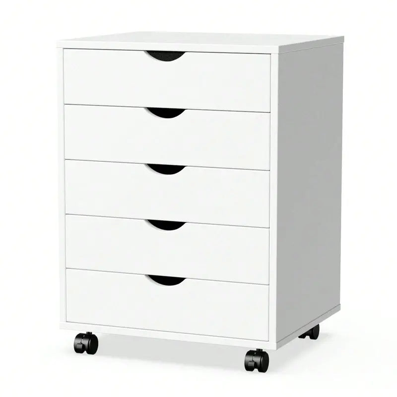 White Five Drawer Rolling Storage Cabinet