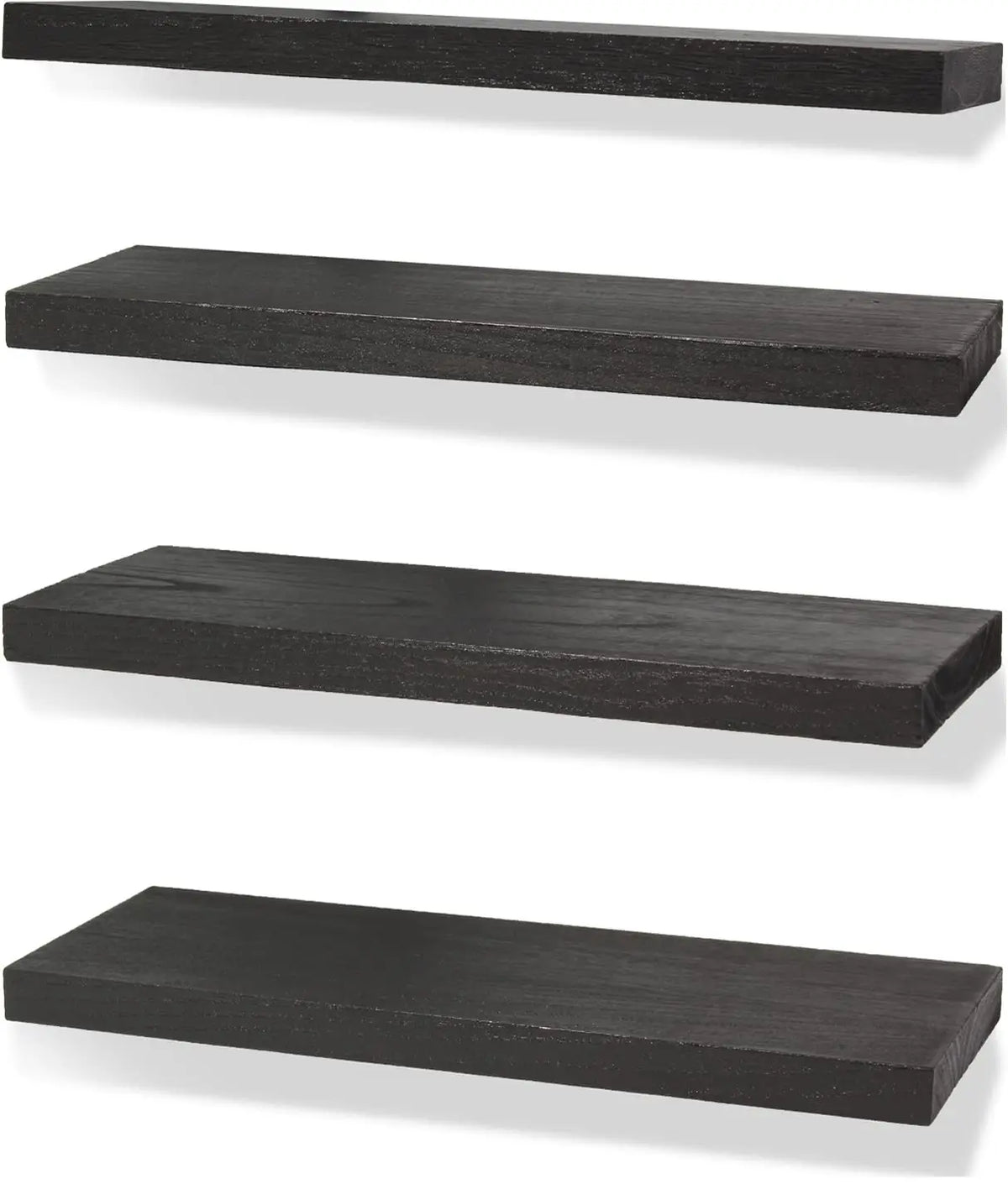 Dark Charcoal Wood Floating Shelves, Set of Four